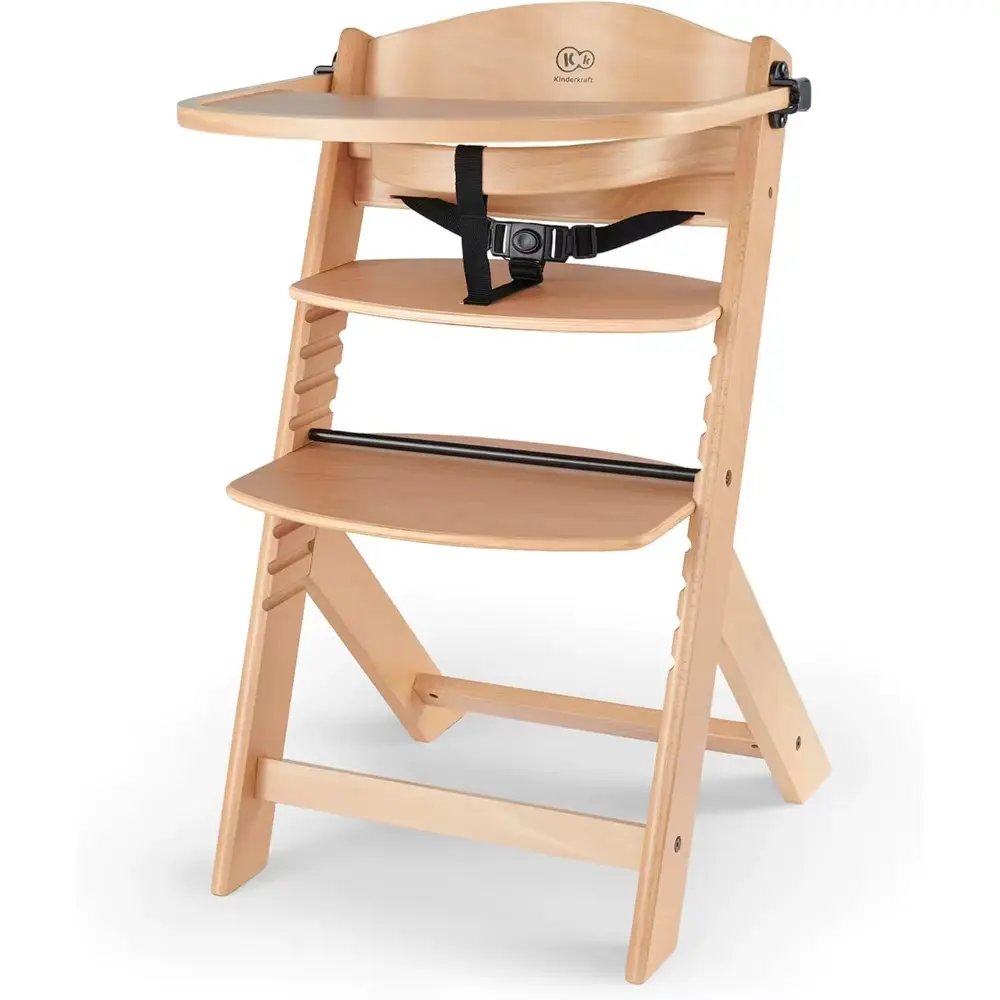 Silla Alta Evolutiva de Madera ENOCAR – Ergonómica y Portátil con Bandeja y Barrera (6 meses a 10 años)