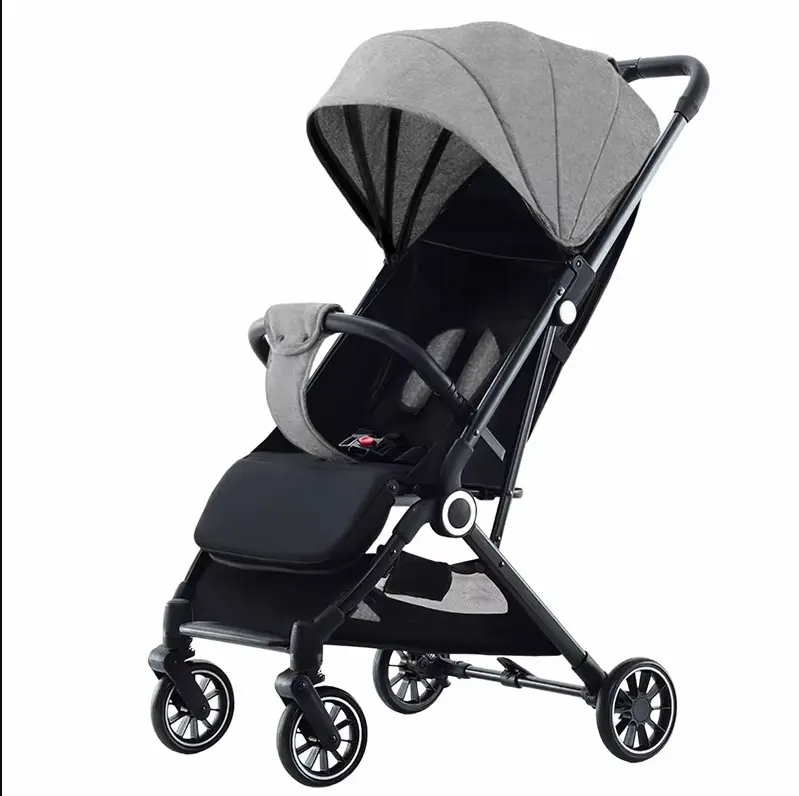Cochecito de Bebé Plegable 2 en 1 – Portátil, Reclinable, con Absorción de Impacto (0 a 4 años) - Gris o Negro