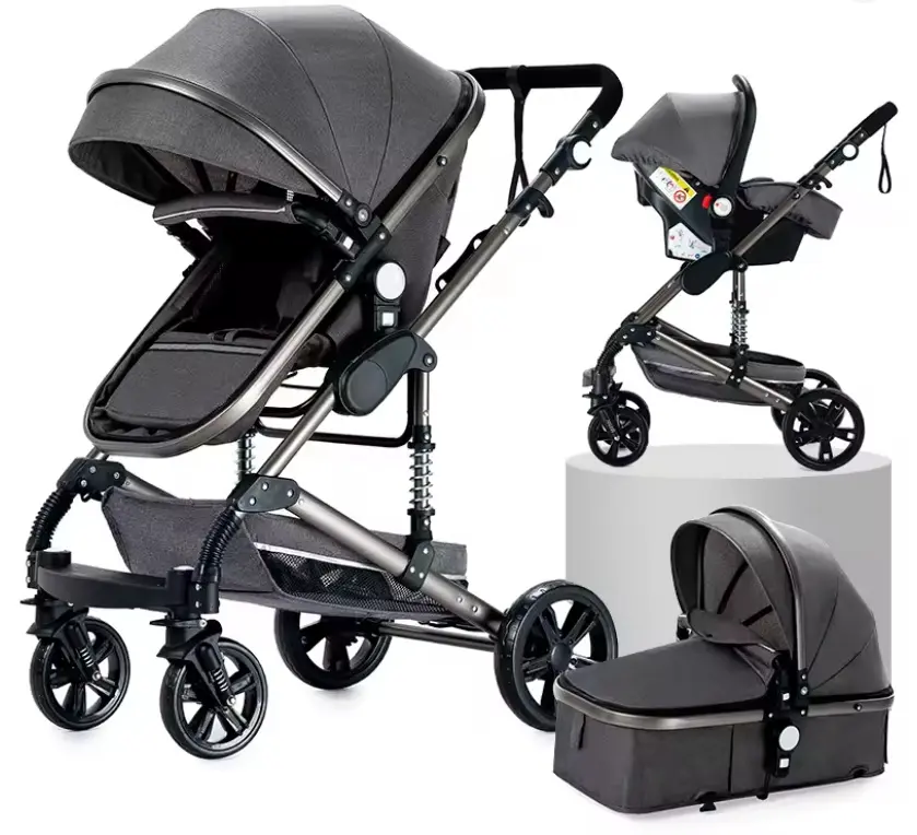 Carrito de Bebé 3 en 1 Ligero y Plegable – Multifuncional, Bidireccional, con Amortiguación Independiente y Accesorios Incluidos - Gris, Negro o Beige