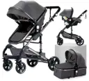 Carrito de Bebé 3 en 1 Ligero y Plegable – Multifuncional, Bidireccional, con Amortiguación Independiente y Accesorios Incluidos - Gris, Negro o Beige