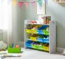 🧸 Estantería Infantil con 9 Cajones de Tela – Organizador de Juguetes y Libros para Niños (Blanco + Multicolor)