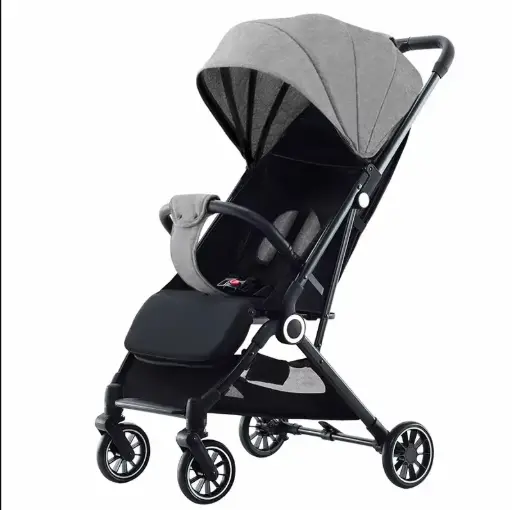 Cochecito de Bebé Plegable 2 en 1 – Portátil, Reclinable, con Absorción de Impacto (0 a 4 años) - Gris o Negro