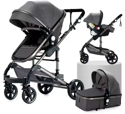 Carrito de Bebé 3 en 1 Ligero y Plegable – Multifuncional, Bidireccional, con Amortiguación Independiente y Accesorios Incluidos - Gris, Negro o Beige