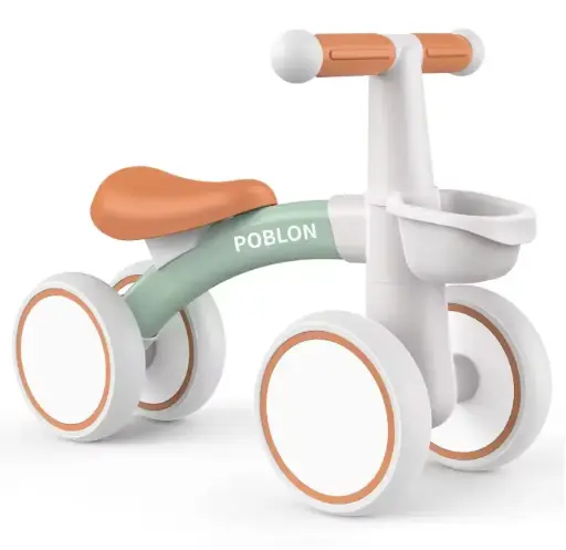 Bicicleta de Equilibrio para Bebés sin Pedales – 4 Ruedas, Asiento Ajustable, 12 a 24 Meses - Verde, Rosa o Negra